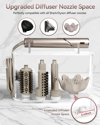 Affogato Storage Holder Compatible with Shark FlexStyle HD430C, Desktop Organizer for Storage Attachments, Acrylic Hairdryer Rack with Cord Hanger for Accessories Curlers Brushes Diffuser