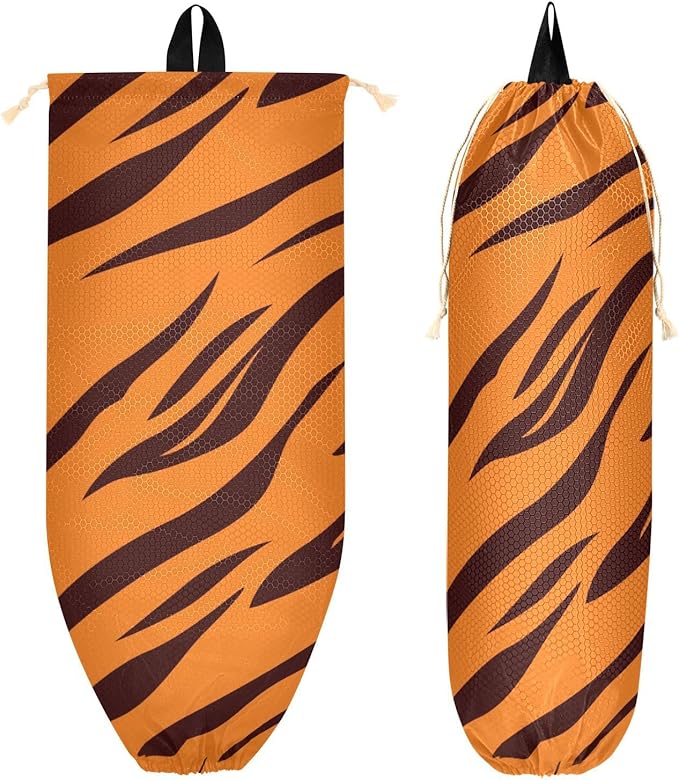 1 PC Plastic Bag Holder Wall Mount Grocery Bag Holder Shopping Bag Trash Bag Storage Organizer Dispenser for Kitchen Closet 22 x 9 Inch Tiger Skin Print