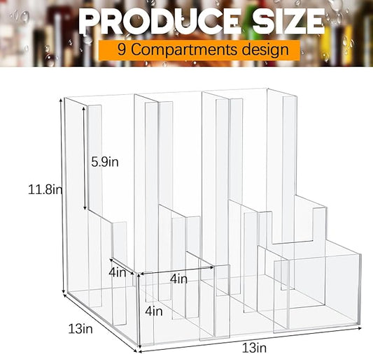 Acrylic Vertical Coffee Cup and Lid Dispenser, Coffee Condiment Organizer, 9 Compartment for Disposable Paper & Plastic Cup, for Cabinet Station Home Countertop Bar 13''l x 13''w x 12''h