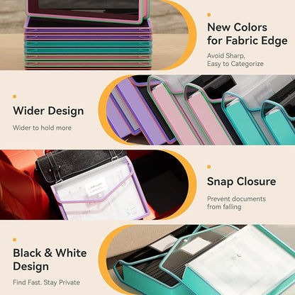 ABC life 8 Pack File Folder, Large Capacity Folders for Documents, Document Folder with Snap Closure, Color-Bordered Expanding File Folders, Folder Organizer Fit Letter/A4 Size - Clear Black
