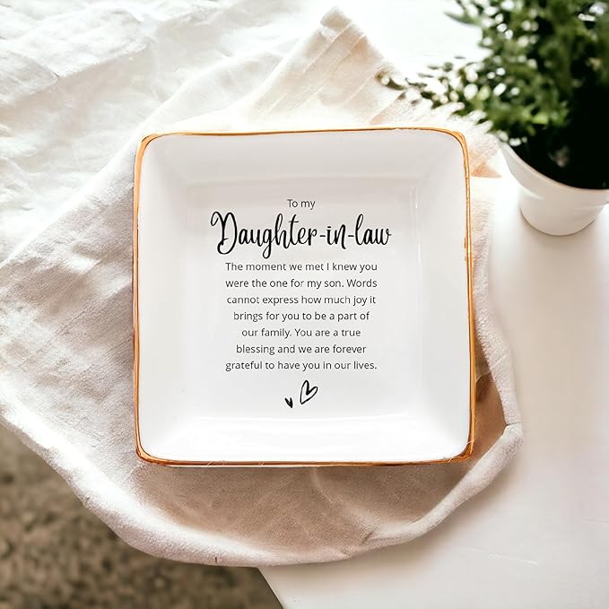 HatafaFurni Daughter In Law Gift, Ring Dish, Jewelry Dish, Present For Daughter In Law, Daughter In Law Birthday Gift, Bonus Daughter Gift, Future Daughter Gift From Mother In Law, White, mil01