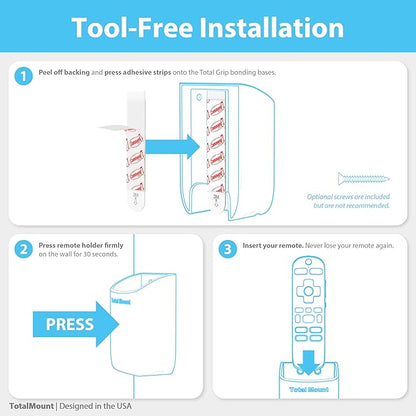 TotalMount Hole-Free Remote Holders – Eliminate Need to Drill Holes in Your Wall (White Remote Control Holders, Quantity 2)