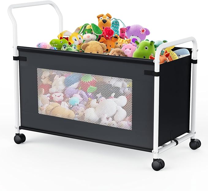 KEEGH Extra Large Toy Box for Kids with 360° Rotating Wheels, Heavy Duty Toy Chest for Boys and Girls, Toy Storage Organizer for Kids, Toy Bins for Living Room, Nursery, Bedroom(Black)
