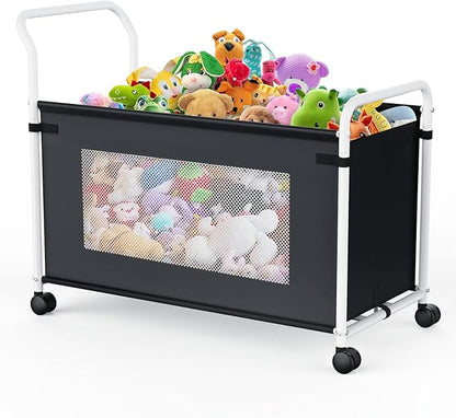 KEEGH Extra Large Toy Box for Kids with 360° Rotating Wheels, Heavy Duty Toy Chest for Boys and Girls, Toy Storage Organizer for Kids, Toy Bins for Living Room, Nursery, Bedroom(Black)