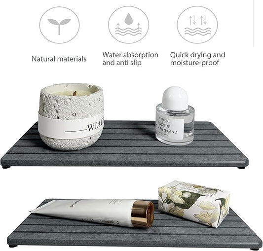 2 PCS Water Absorbent diatomite Coasters, 12" x 5.5" Water Absorbing Stone Tray for Sink, Stone Drying mat for Kitchen Counter, Stone soap Tray Used for Hand Soaps & toiletries & Plants