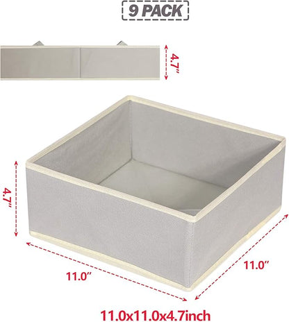 DIOMMELL Foldable Cloth Storage Box Closet Dresser Drawer Organizer Fabric Baskets Bins Containers Divider for Clothes Underwear Bras Socks Clothing,Set of 9 Grey 900