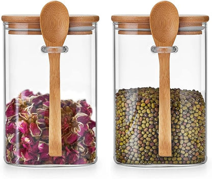 Glass Jars with Airtight Bamboo Lids and Spoons, 2PCS 1150ml/39oz Overnight Oats Containers with Lids, Glass Food Storage Containers for Coffee Beans, Flour, Sugar, Cookie, Pasta, Tea Leaf