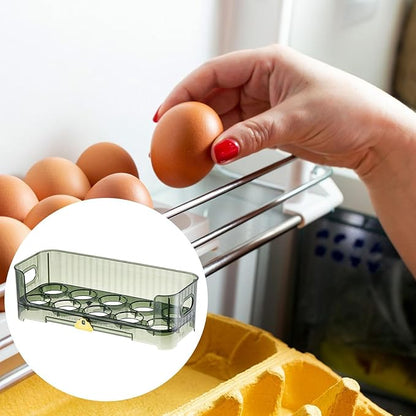 Egg Holder for Fridge Organizer Tray Stackable Reusable Space Saving Container Storage Rack for Cupboard Fridge Door Cabinet, Green