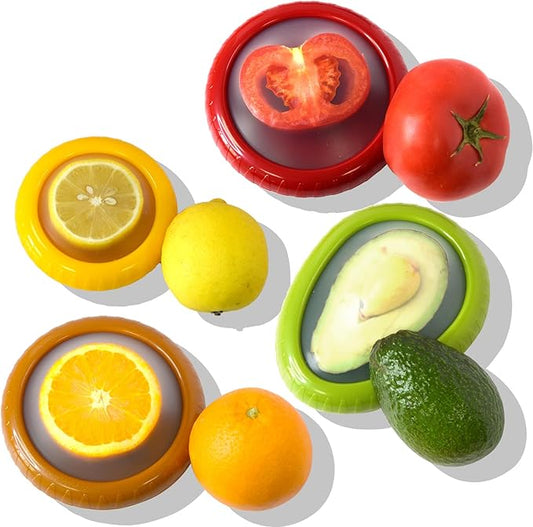 AWLGAK Silicone Food Storage Containers Avocado Saver for Fridge Onion Storage 4-Piece Set Reusable Anti-Oxidation Box Perfect for Vegetables Fruits Lemons Garlic Tomatoes Potatoes