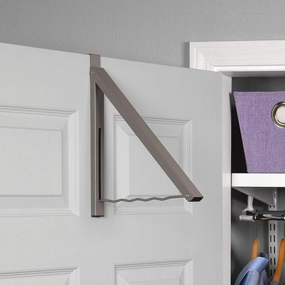 HOLDN’ STORAGE Over The Door Hanger - Single Foldable Rack Organizer for Hanging Clothes, Coats & Towels, Ideal for Dorm Rooms, Laundry, Bathrooms, Etc - Holds up to 20 LBs, Collapsible - Satin Nickel