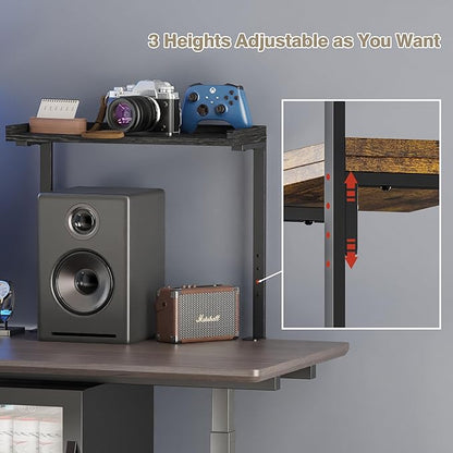Clamp On Desk Shelf 2-Tier, 16.5 in Wood Shelving Unit for Office Desk/Gaming Accessories, Tabletop Book Storage Rack, Shelf for Top of Desk, Black