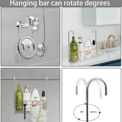 Seltomer 2pcs Single-Layer Hanging Shower Caddy, Rustproof Shelves Rack with Rotatable Hook bar, Large Capacity Bathroom Organizers and Storage, No Drilling Shampoo Bracket