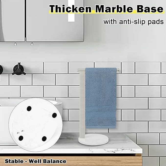 Stainless Steel L-Shaped Hand Towel Holder, SUS304 Bathroom Towel Rack with Thickened Base for Countertop Vanity (Brush Nickel)