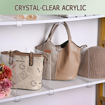 Shelf Dividers for Closet Organization, 12Pcs Closet Purse Organizeder Acrylic Shelf Dividers Purse Closet Organized Closet Dividers for Shelves Clear Shelf Dividers Shelf Separators in Closet (White)