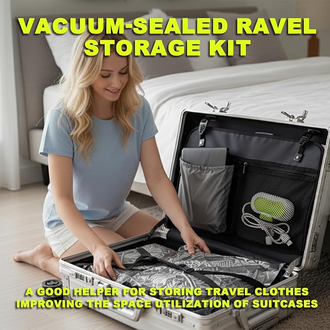 Vacloong Vacuum Storage Bags for Travel with Portable Electric Pump, 16 Packs Vacuum Seal Bags for Clothing with High Pressure Pump, Compression Packing Space Saver, Portable Travel Bags for Luggage