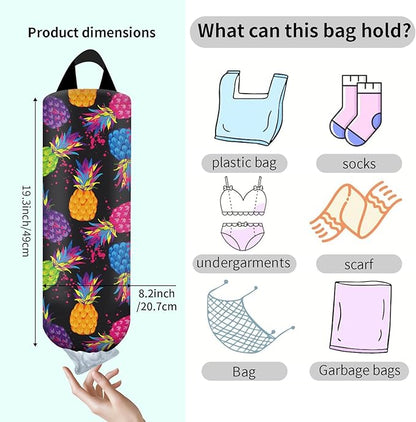 Plastic Bag Holder, Wall Mount Grocery Bag Organizer, Funny Hanging Trash Storage Dispenser for Home Kitchen Colorful Pineapple