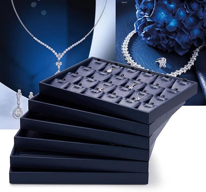 Oirlv Elegant Blue Jewelry Display Tray Stackable Jewelry Trays Jewelry Drawer Organizer Rings Earrings Necklace Storage