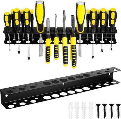 Screwdriver Organizer, Pliers Rack, Heavy Duty Wall Mounted Tool Storage Rack, Hand Tools Organizer, Metal Storage Rack for Garage Workshop Workbench Tool Chest Cart, Black Color 15.75 Inch(2 packs)