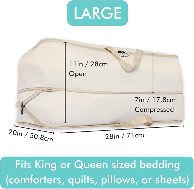 HappiBox 2-pack XXL Comforter Storage Bag - Space Saving Compression Bag for Pillows, Blankets, Bedding -Collapsible Extra Large Mesh Packing Cube - Queen King (2-pack Large Size 28x20x11")