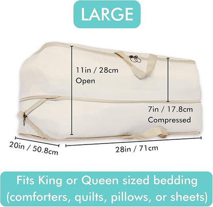 HappiBox 2-pack XXL Comforter Storage Bag - Space Saving Compression Bag for Pillows, Blankets, Bedding -Collapsible Extra Large Mesh Packing Cube - Queen King (2-pack Large Size 28x20x11")