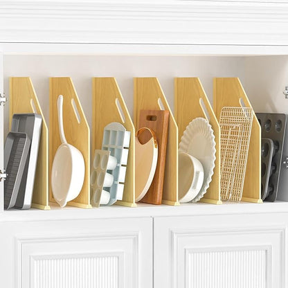 sandpaint 6 Pack Wood Tray Dividers for Cabinet, Cookie Sheet Organizer for Cabinets, No-Cut Kitchen Cabinet Dividers, Cookie Trays for Kitchen, Utility Rooms, Pantry Storage