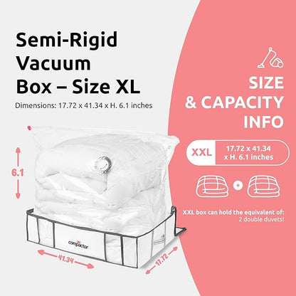 Compactor Vacuum Storage Bag XL | Space Saver Vacuum Storage Bags for Clothes, Comforters & Blankets | Ultimate Storage Solution for Wardrobe | White Semi-Rigid Box |
