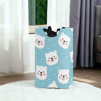 Laundry Hamper Basket White Bear Dot Storage Basket Collapsible Clothes Hamper with Handle Nursery Hamper Blanket Basket for Kids Room Dirty Cloth College Dorm