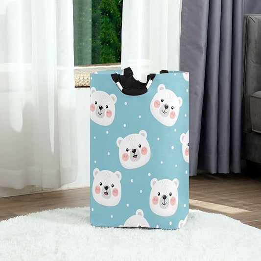 Laundry Hamper Basket White Bear Dot Storage Basket Collapsible Clothes Hamper with Handle Nursery Hamper Blanket Basket for Kids Room Dirty Cloth College Dorm