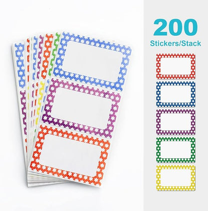 MFLABEL® Colorful Plain Name Tag Labels - 200 Star Stickers, 3.5" x 2.25" Name Tags for Office, Meetings, School, Home, Events, Parties - Durable, Easy to Use, Multipurpose Labels