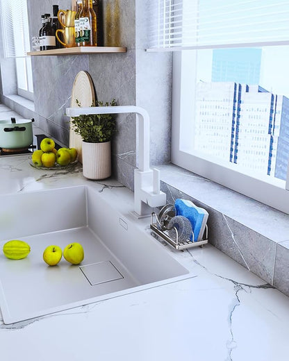 Consumest Sponge Holder for Kitchen Sink - Movable Sink Caddy for Countertop Organizer, 304 Stainless Steel Sponge Holder with Detachable Drip Tray for Kitchen Accessories, Sand Nickel