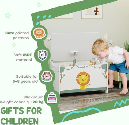 Qaba Toy Box with Lid, Toy Chest with Safety Hinges for Kids Boys Girls, Storage Organizer for Living Room, Playroom, Nursery, Bedroom, 24" L x 15" W x 15" H, Green