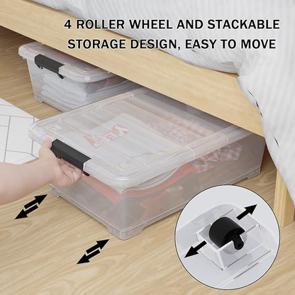 Buyitt 20 Quart Plastic Under Bed Storage Box, Stackable Nestable Organizer Bin with Wheels, Multi-Purpose Closet Organizer Storage Containers (3 Pack)