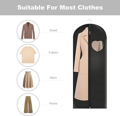 Dress Bags for Gowns Long, 45'' Garment Bags for Hanging Clothes, Suit Bag Cover for Storage and Travel, with Clear Heart Window, 2 Pack (Black)