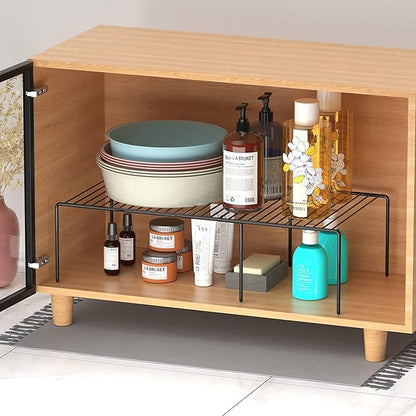 Kitchen Cabinet Expandable Shelf Organizers Set of 6, Adjustable Metal Wire Pantry Storage Shelves, Plate Dish Organizer Rack for Cabinets, Cupboard, Counter, Freezer, Countertop, Black