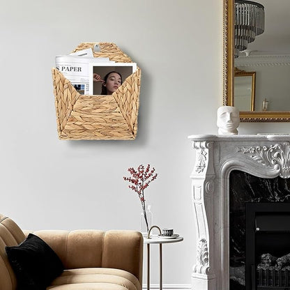 Wall Mounted Storage Baskets, 2PCS Handmade Water Hyacinth Storage Baskets Wall Hanging Organizing Container for Living Room,Bedroom,Kitchen (Large+Small)