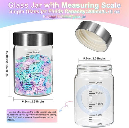 Small Glass Jars with Airtight Lid 6.7oz Round Spice Jars Sugar Coffee Ground Container Storage Canister Jars for Pantry Yogurt Tea Seasoning Nuts Cookies Overnight Oatmeal (6 * 200ml(6.76oz))