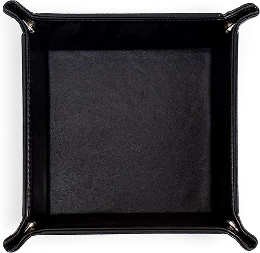 PU Leather Valet Tray for Mens and Women Catchall Tray for Keys,Watch,Jewelry Small Nightstand Bedside and Entry Table Tray Gift for Dad Husband (Black)