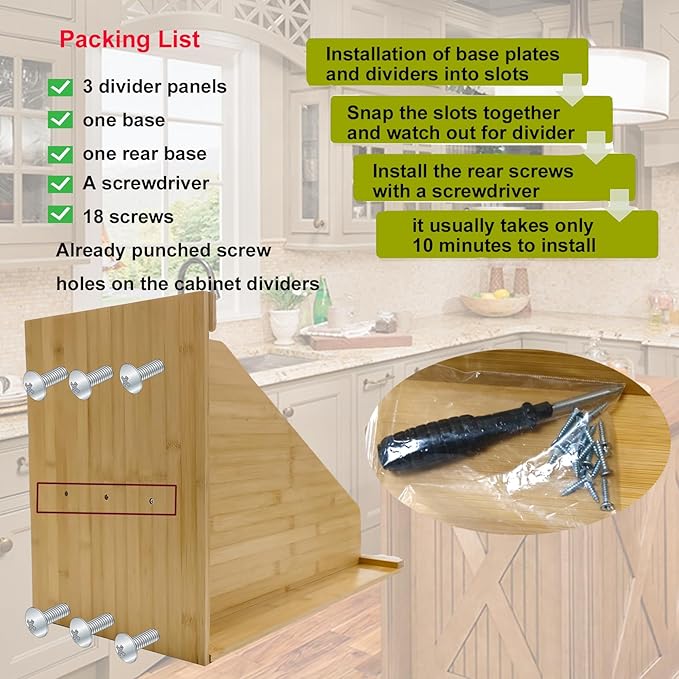 Wooden Tray Dividers for Kitchen Cabinet, 15.5" H x12" W x22.5" D, Cabinet Tray Dividers, for Cookie Sheets, Cutting Board, Baking Trays, Racks Lids, Pans, for Organizing Cabinets, 5 Years Warranty