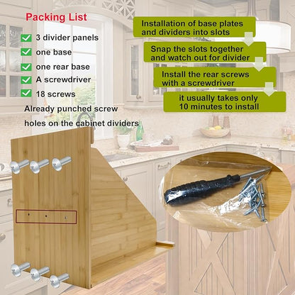 Wooden Tray Dividers for Kitchen Cabinet, 15.5" H x12" W x22.5" D, Cabinet Tray Dividers, for Cookie Sheets, Cutting Board, Baking Trays, Racks Lids, Pans, for Organizing Cabinets, 5 Years Warranty