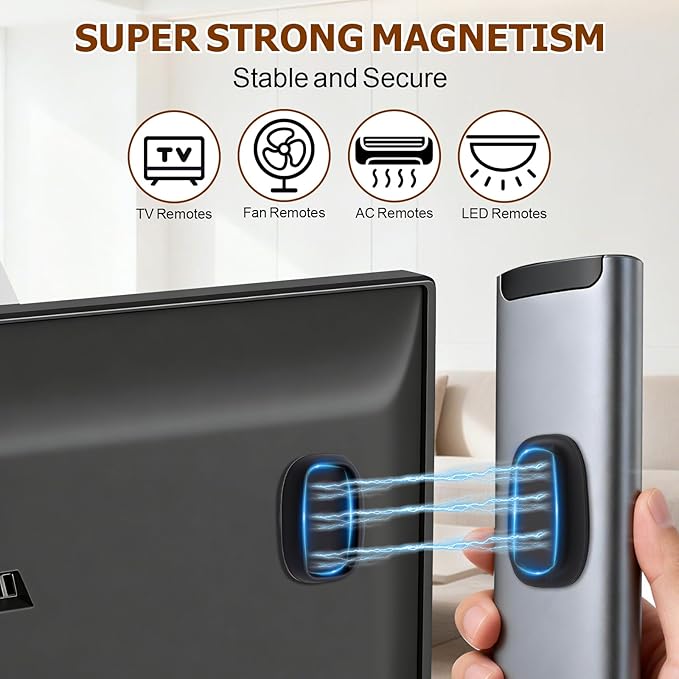 4 Pack Magnetic Remote Control Holder Wall Mount, No Drill Self-Adhesive Organizer TV Remote Holder, Black Organizer Storage Wall Holder for Tv, Fan, Air Conditioner, Bed