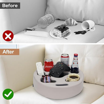Couch Cup Holder Pillow - Cup Glass Cozy Pillow | Couch Caddy Sofa Bed Buddy Holds Drinks, Snacks, Remote, Phones, Tablet. Keep Drinks Stand and Prevent Spills for Car, Park，Beach, Picnic. (PU Gray)