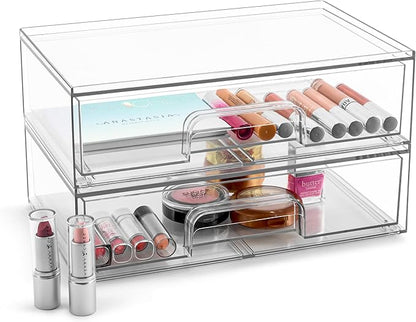 Sorbus Acrylic Storage Containers - 2 Pack, Stackable Storage Bins Set for Bathroom Organization - Clear Acrylic Drawer Organizers - Makeup Case Pull-Out Drawers (12.1’’ Wide)