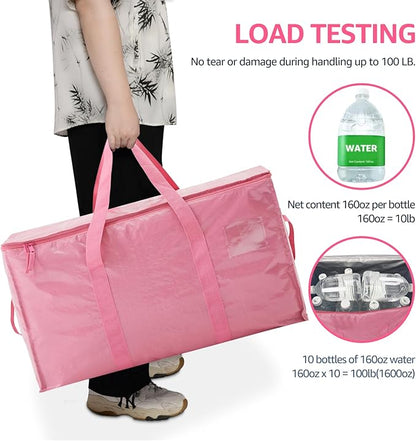 Moving Bags Heavy Duty Extra Large, Moving Boxes, Moving Supplies Essentials, Storage Bins with Lids, Plastic Packing Totes, Storage Bags for Clothes with Handles & Zippers(Pink, 12 Pack)