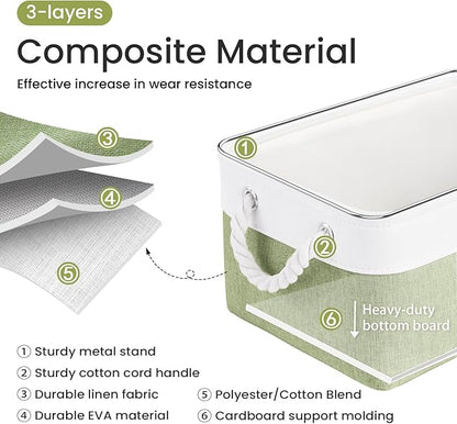 Storage Baskets for Shelves 13.8x9.8x6.7 Inch, Foldable Fabric Storage Bins with Handles, Small Storage Baskets for Organizing Closet, Office, Home Organization (1-Pack, White&Green)
