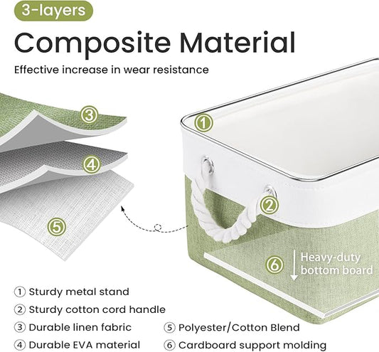 Storage Baskets for Shelves 13.8x9.8x6.7 Inch, Foldable Fabric Storage Bins with Handles, Small Storage Baskets for Organizing Closet, Office, Home Organization (1-Pack, White&Green)