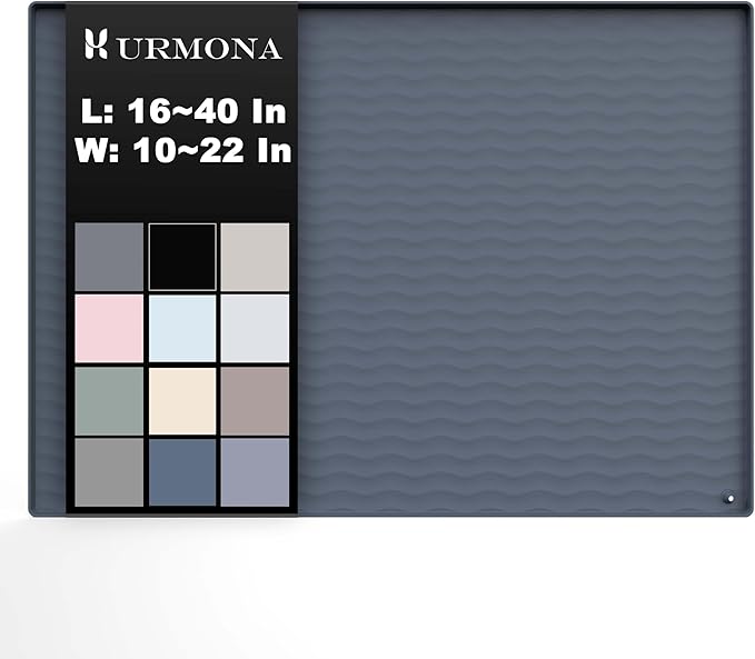 URMONA 34'' x 19'' Waterproof Silicone Under Sink Mat Cabinet and Counter Protector, Shelf Liner for Kitchen and Bathroom, Storage and Organizers, Litter Mat, Pet Cat Puppy Essentials（Charcoal）
