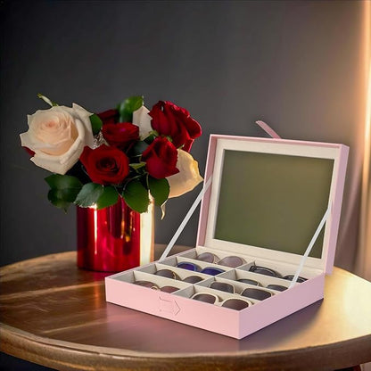 UnionPlus 8-Slots Sunglasses Case Organizer, Eyeglass Glasses Display Holder Collector, Multiple Sunglasses Storage Case, Pink