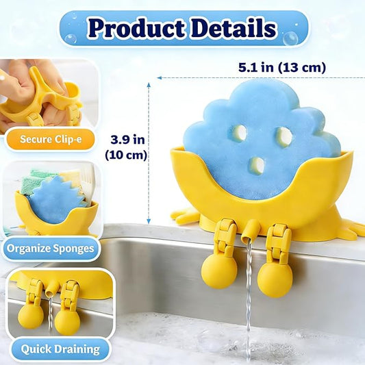 3D Printed Sink Sponge Holder, Peeing Scrub Sponges Holder with Drainage, Funny Storage Stand for Cute Smiley Sponge, Kitchen Sink Organizer Storage Accessory