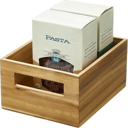 Acacia Wood Pantry Storage Bin with Handles 10"L x 8"W x 5.16"H Natural