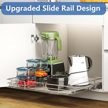 ROOMTEC Pull Out Cabinet Organizer, Cabinet Pull Out Shelves 25½" W x 21½" D, Heavy Duty Cabinet Drawers Slide Out Kitchen Cabinet Organizers Storage Shelf